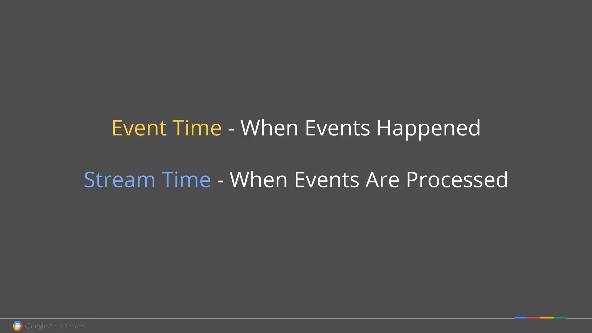 Event Time - When Events Happened
Stream Time - When Events Are Processed
 
