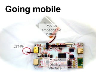 © 2013 IBM Corporation
@holly_cummins
Going mobile
Popular
embeddable
battery
PcDuino
battery
interface
JST-PH
 