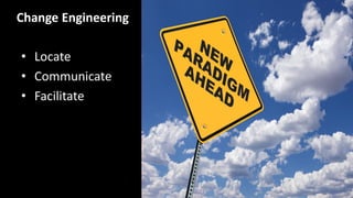 Change Engineering
• Locate
• Communicate
• Facilitate
 
