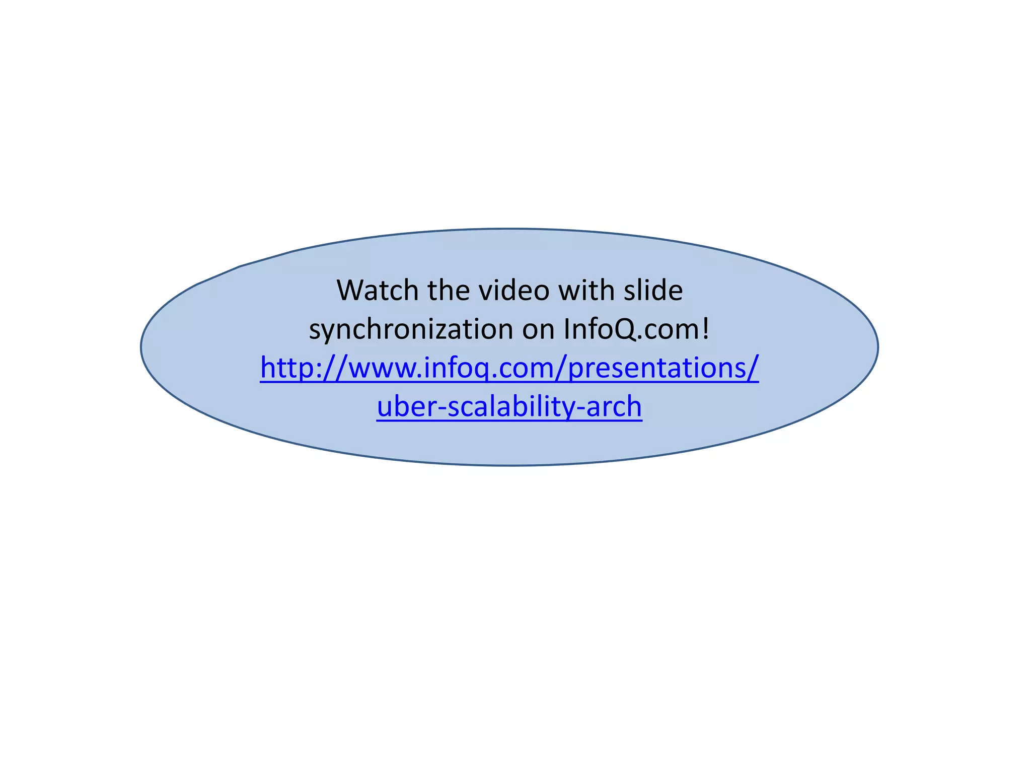 Watch the video with slide
synchronization on InfoQ.com!
http://www.infoq.com/presentations/
uber-scalability-arch
 