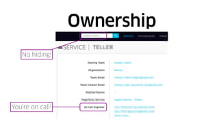 Ownership
No hiding!
You’re on call!
 