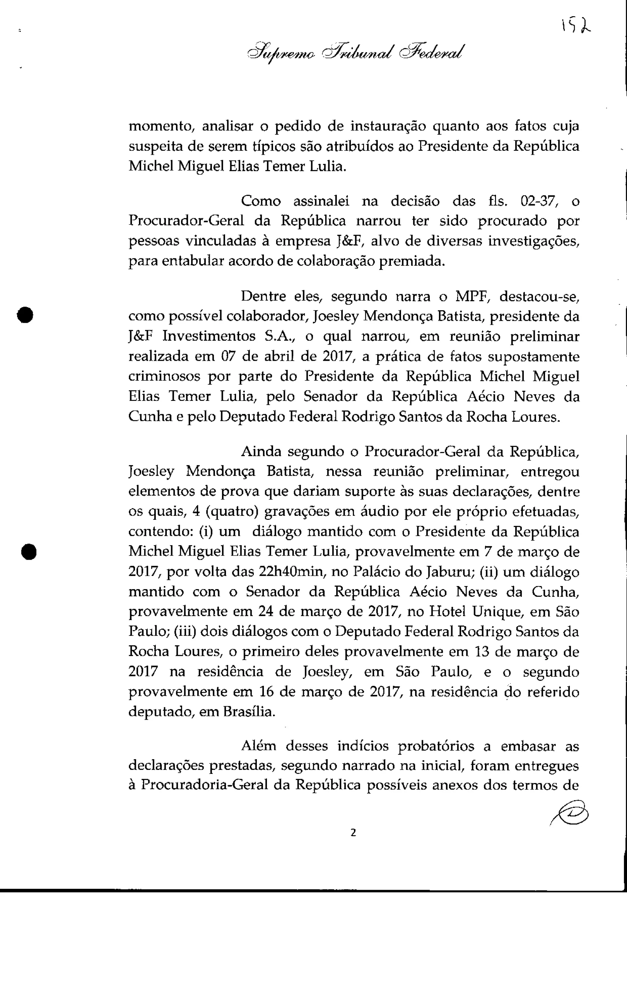 Pedido de Inquérito contra Michel Temer