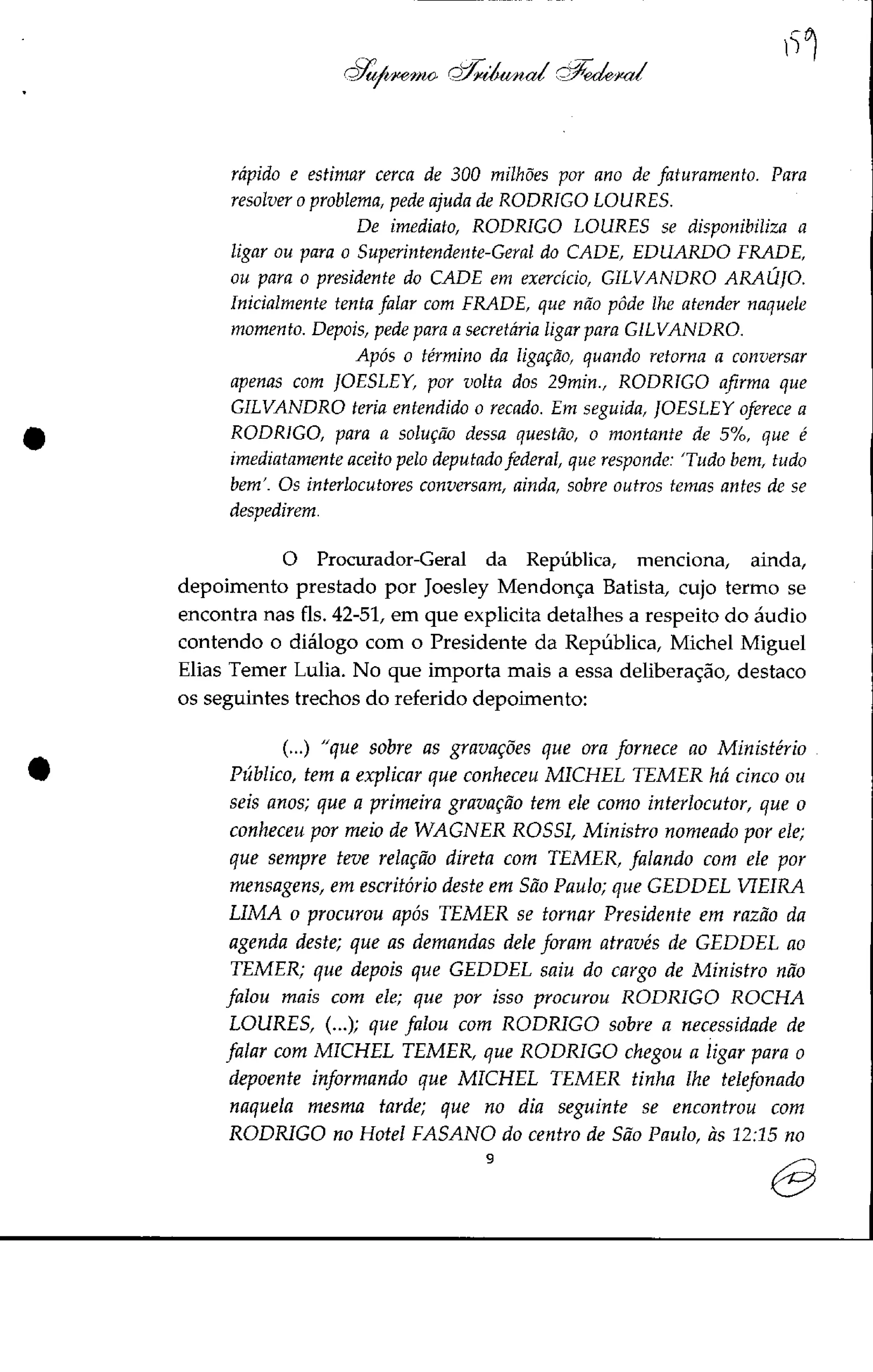 Pedido de Inquérito contra Michel Temer