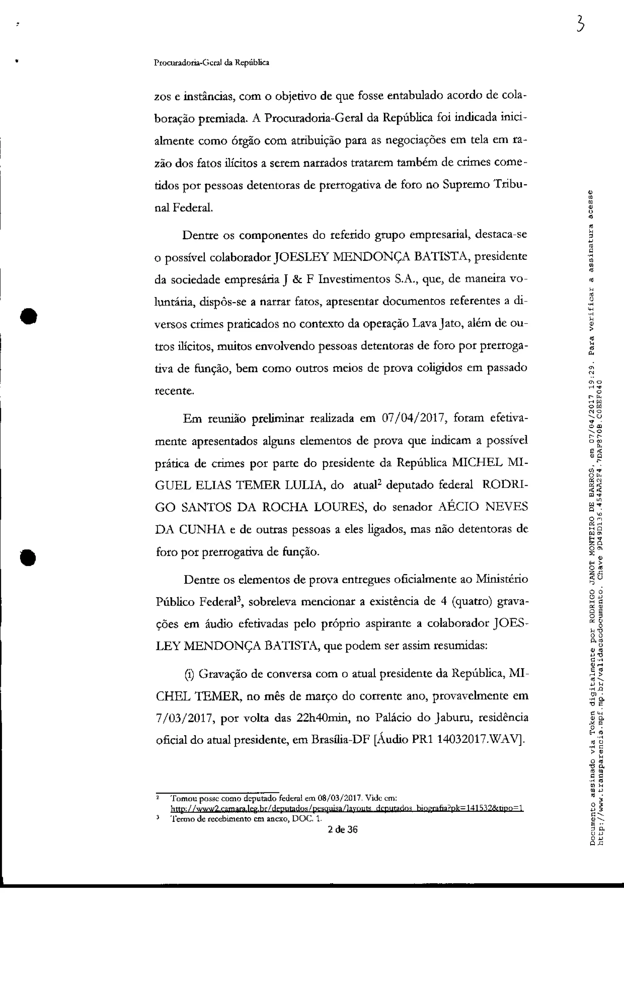 Pedido de Inquérito contra Michel Temer