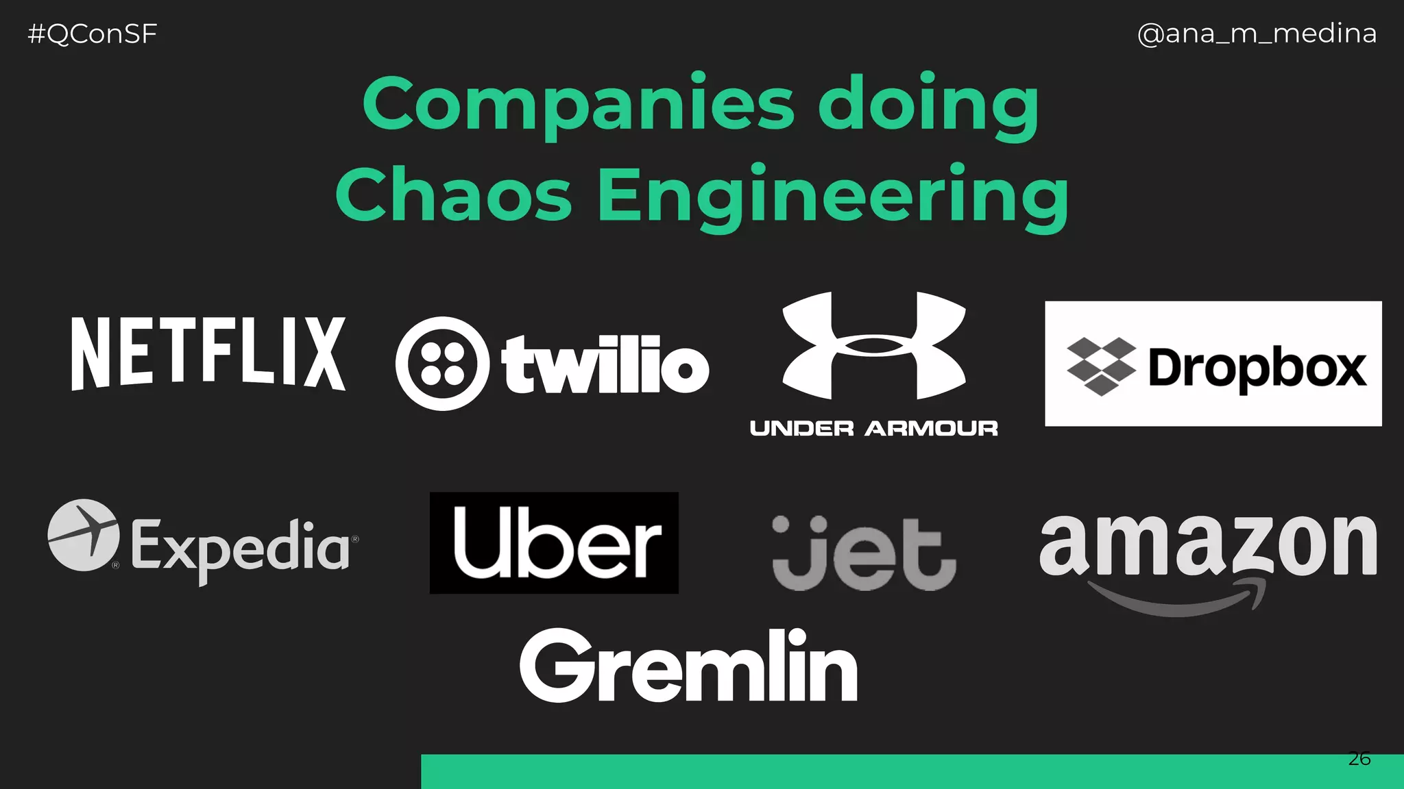 #QConSF @ana_m_medina
26
Companies doing
Chaos Engineering
 