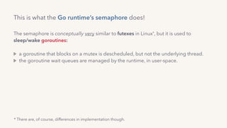 This is what the Go runtime’s semaphore does! 
The semaphore is conceptually very similar to futexes in Linux*, but it is used to  
sleep/wake goroutines:
a goroutine that blocks on a mutex is descheduled, but not the underlying thread.
the goroutine wait queues are managed by the runtime, in user-space.
* There are, of course, differences in implementation though.
 