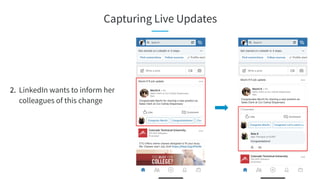 Capturing Live Updates
2. LinkedIn wants to inform her
colleagues of this change
 