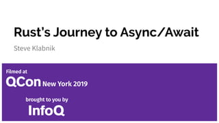 Rust’s Journey to Async/Await
Steve Klabnik
 
