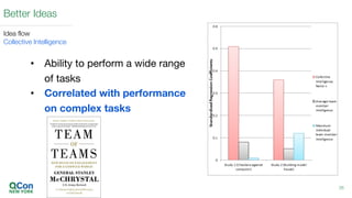 • Ability to perform a wide range
of tasks
• Correlated with performance
on complex tasks
26
Better Ideas
Idea flow
Collective Intelligence
 