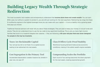 Redirectioning Money Strategies to Redirect Tax Drag into Class B Multifamily for Legacy ...