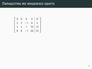 Παράδειγµα µε µηδενικό οδηγό





0 0 6 0 12
2 2 −1 6 4
4 4 1 10 13
8 8 −1 26 23





11
 