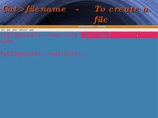 Cat> filename  -  To create a  file   