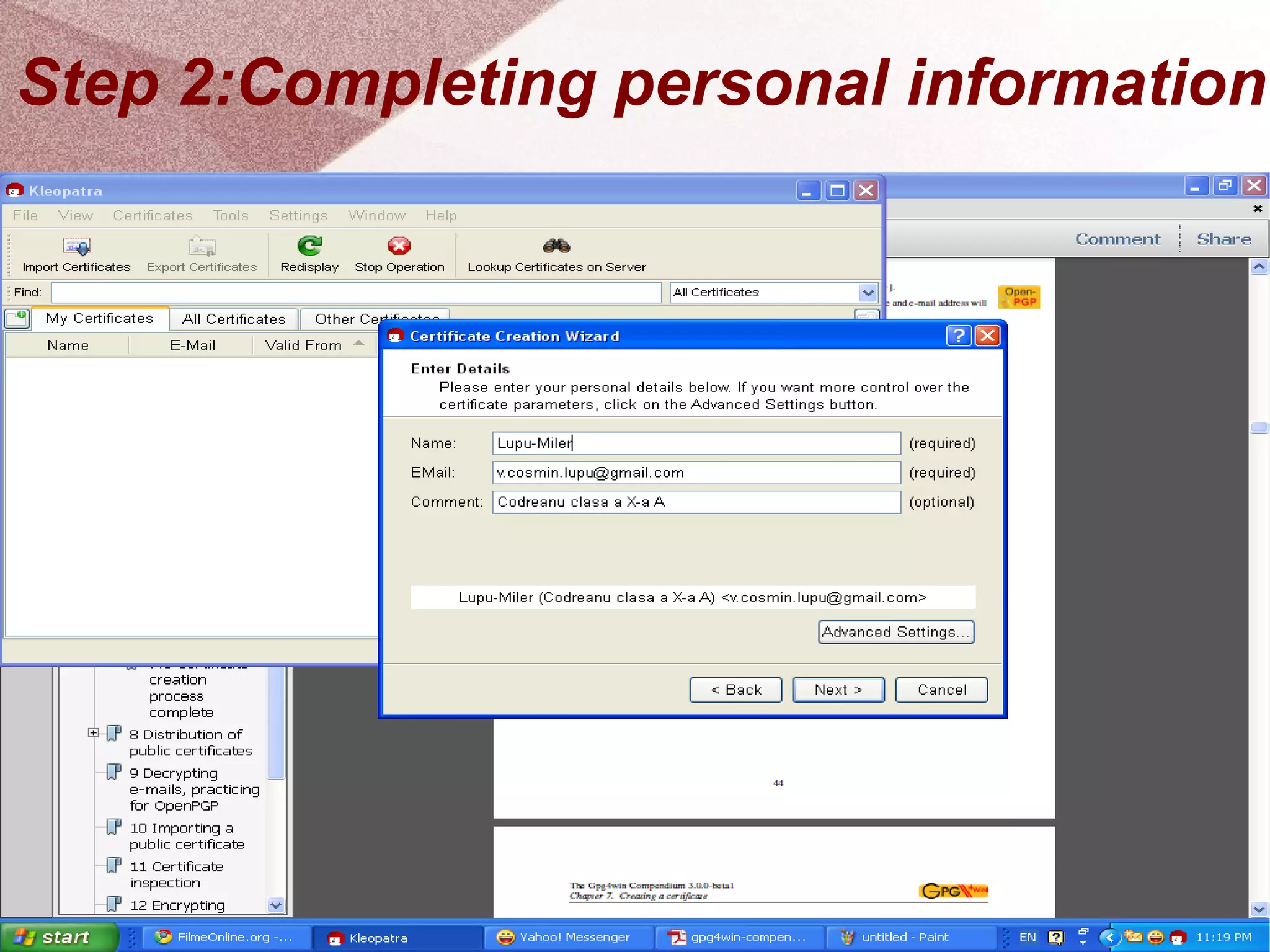 Step 2:Completing personal information 