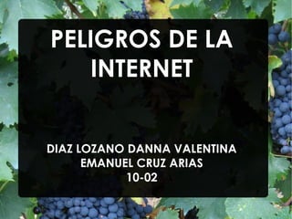 PELIGROS DE LA
INTERNET
DIAZ LOZANO DANNA VALENTINA
EMANUEL CRUZ ARIAS
10-02
 