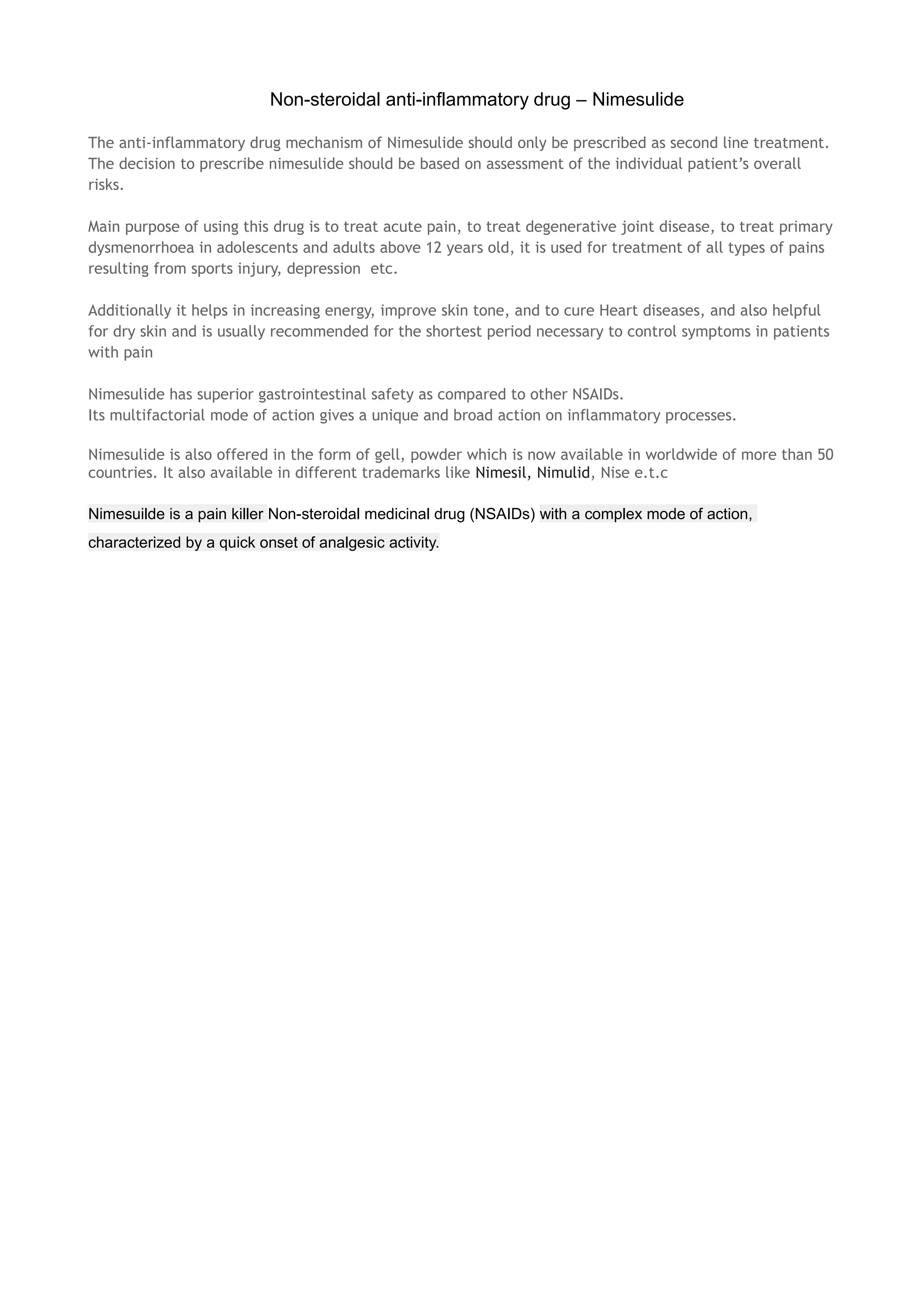 Non-steroidal anti-inflammatory drug – Nimesulide | DOC