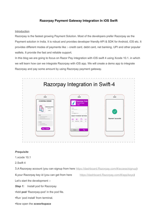 Razorpay Payment Gateway Integration In iOS Swift | PDF