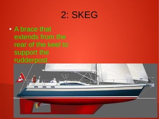 2: SKEG
●

A brace that
extends from the
rear of the keel to
support the
rudderpost.

 