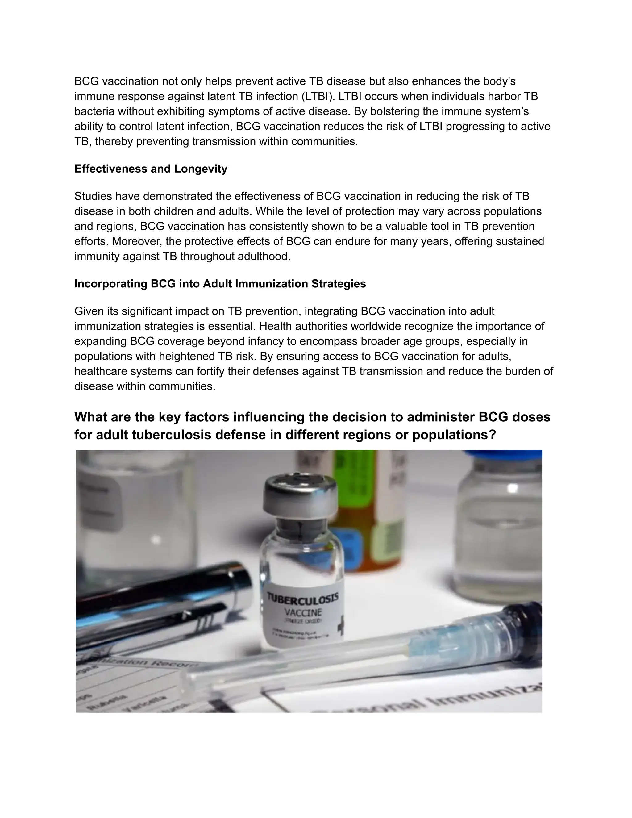 BCG Doses: The Shield Against Tuberculosis for Adults | PDF ...