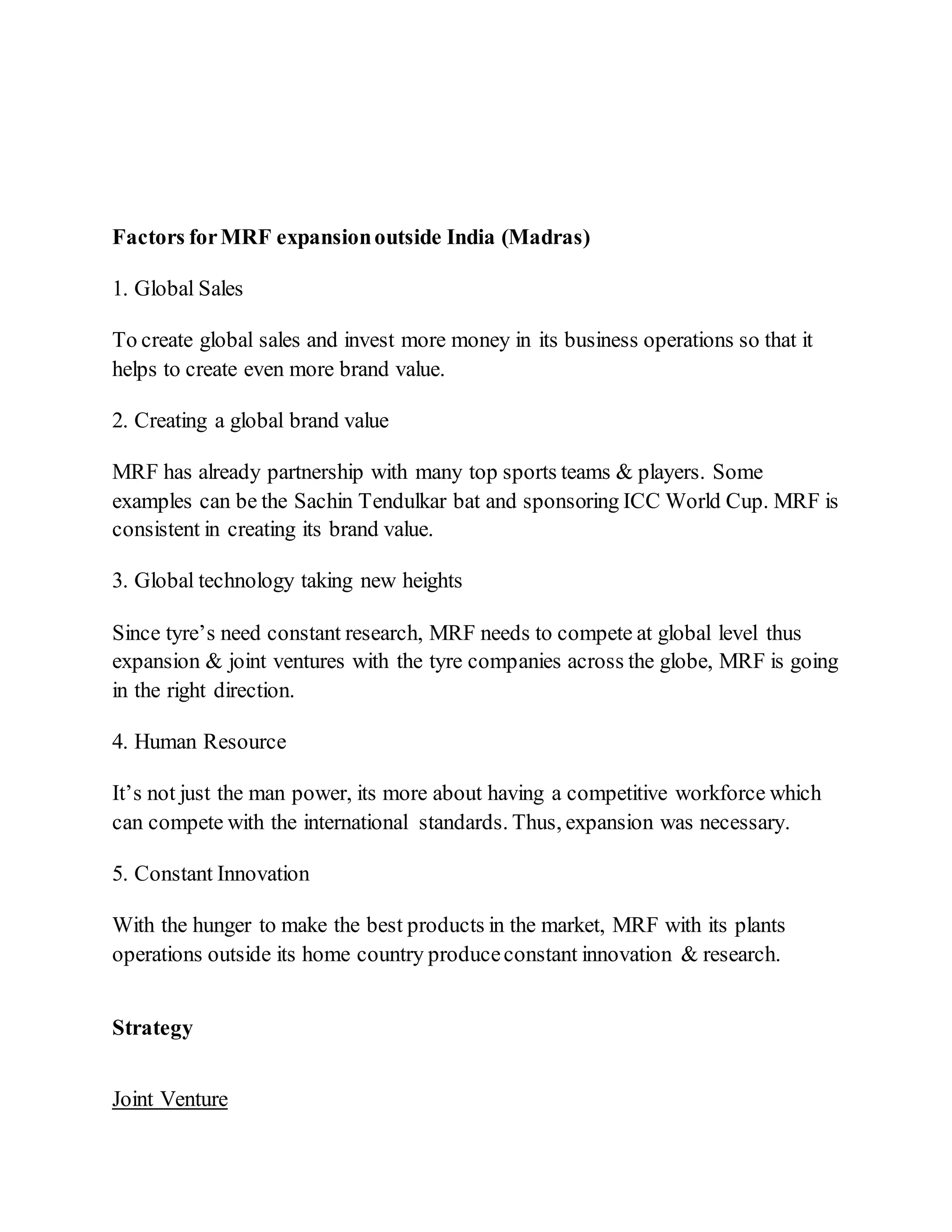 MRF Marketing Strategy | DOCX