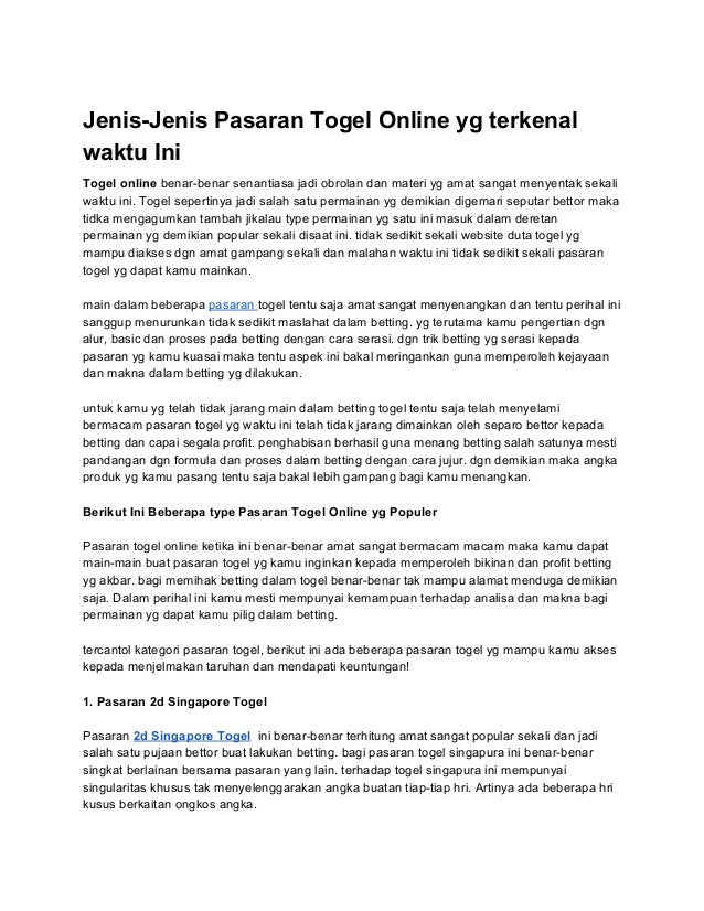Jenis Jenis Pasaran Togel Online Yang Populer Saat Ini Jenis Jenis Pasaran Togel Online Yang Populer Saat Ini