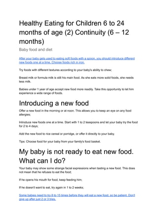 Healthy Eating for Children 6 to 24 months of age (2) Continuity (6