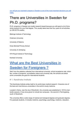Best Universities in Sweden for International Students 2022 | Answer | PDF
