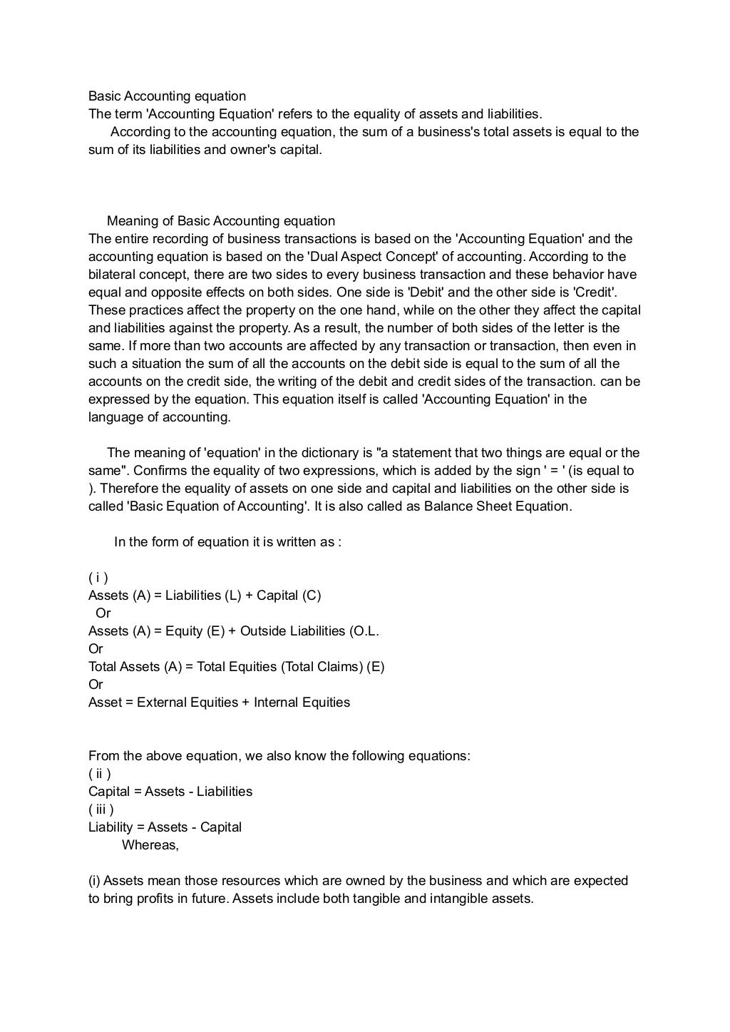 Basic Accounting equation , Meaning of Accounting equation. | PDF