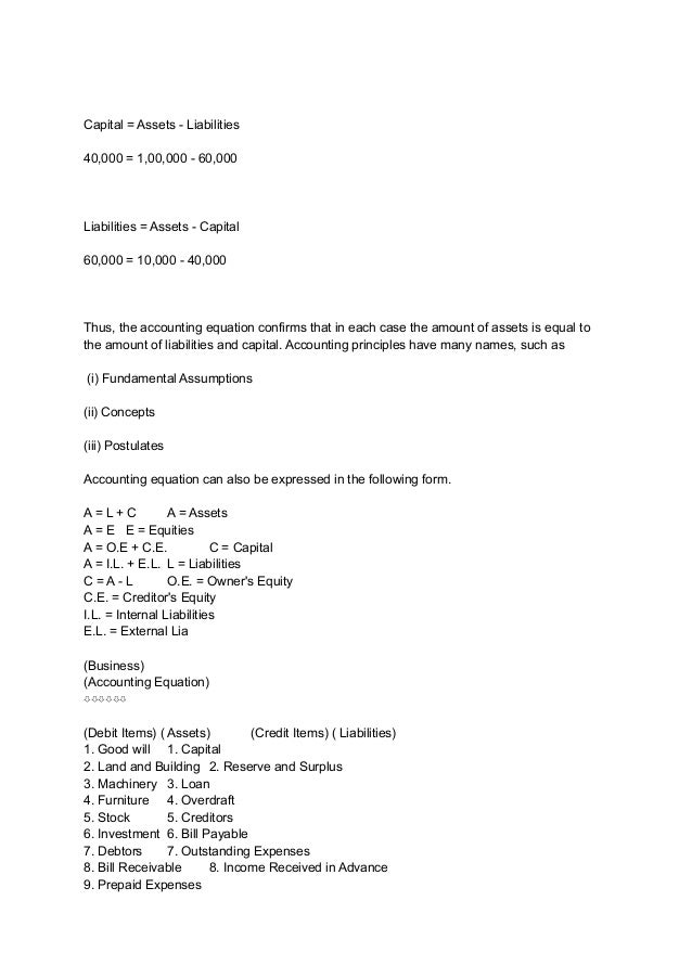 Basic Accounting equation , Meaning of Accounting equation. | PDF