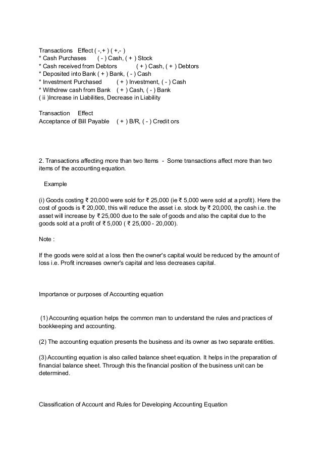 Basic Accounting equation , Meaning of Accounting equation. | PDF