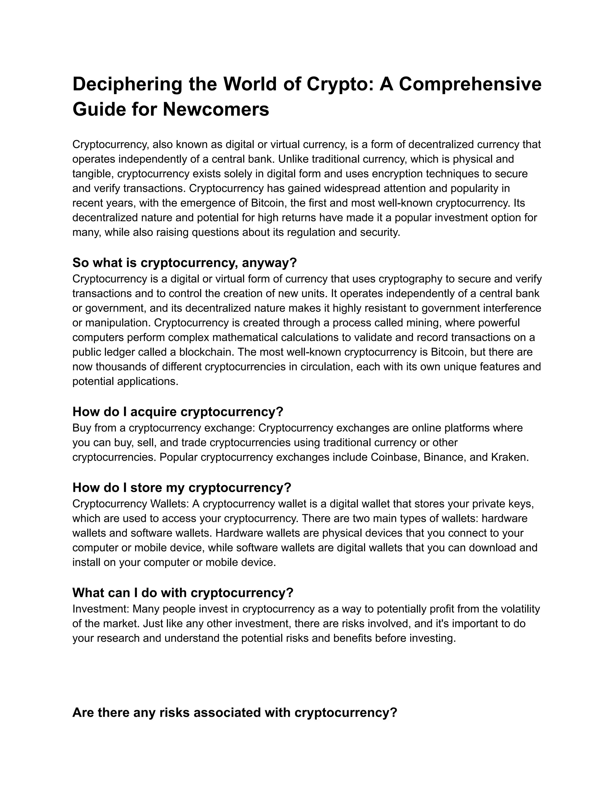 The Basics To Crypto Currency | PDF