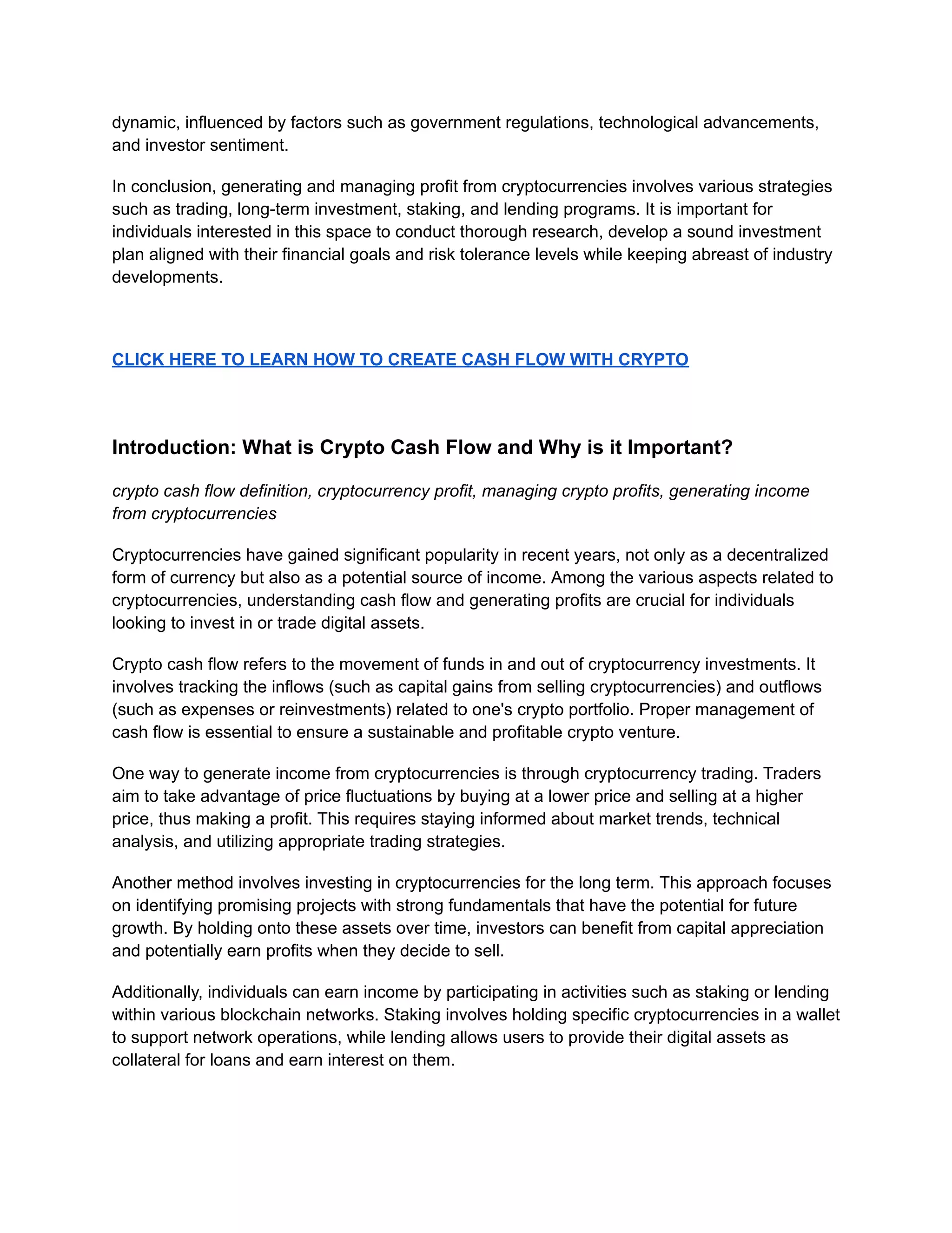 Crypto Cash Flow | PDF