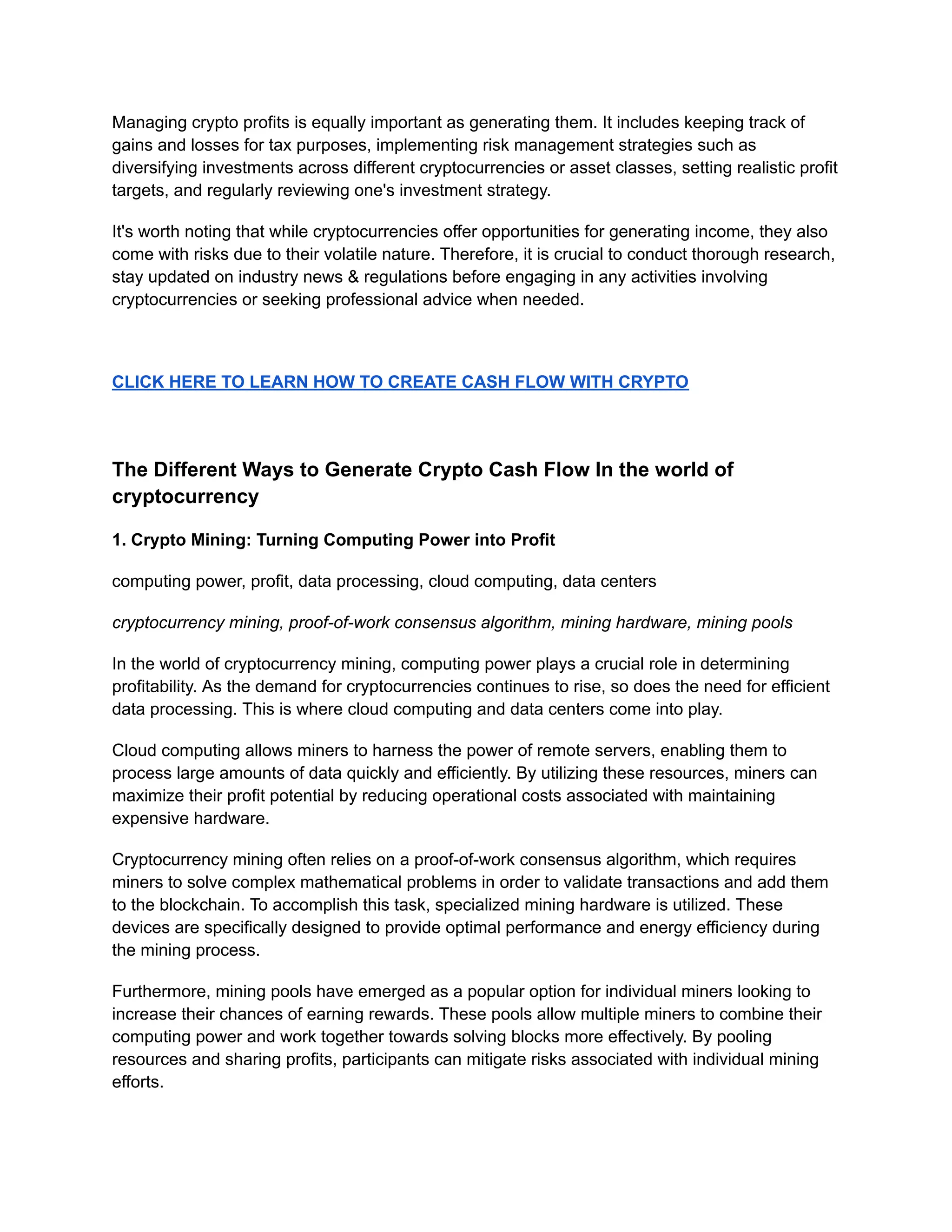 Crypto Cash Flow | PDF