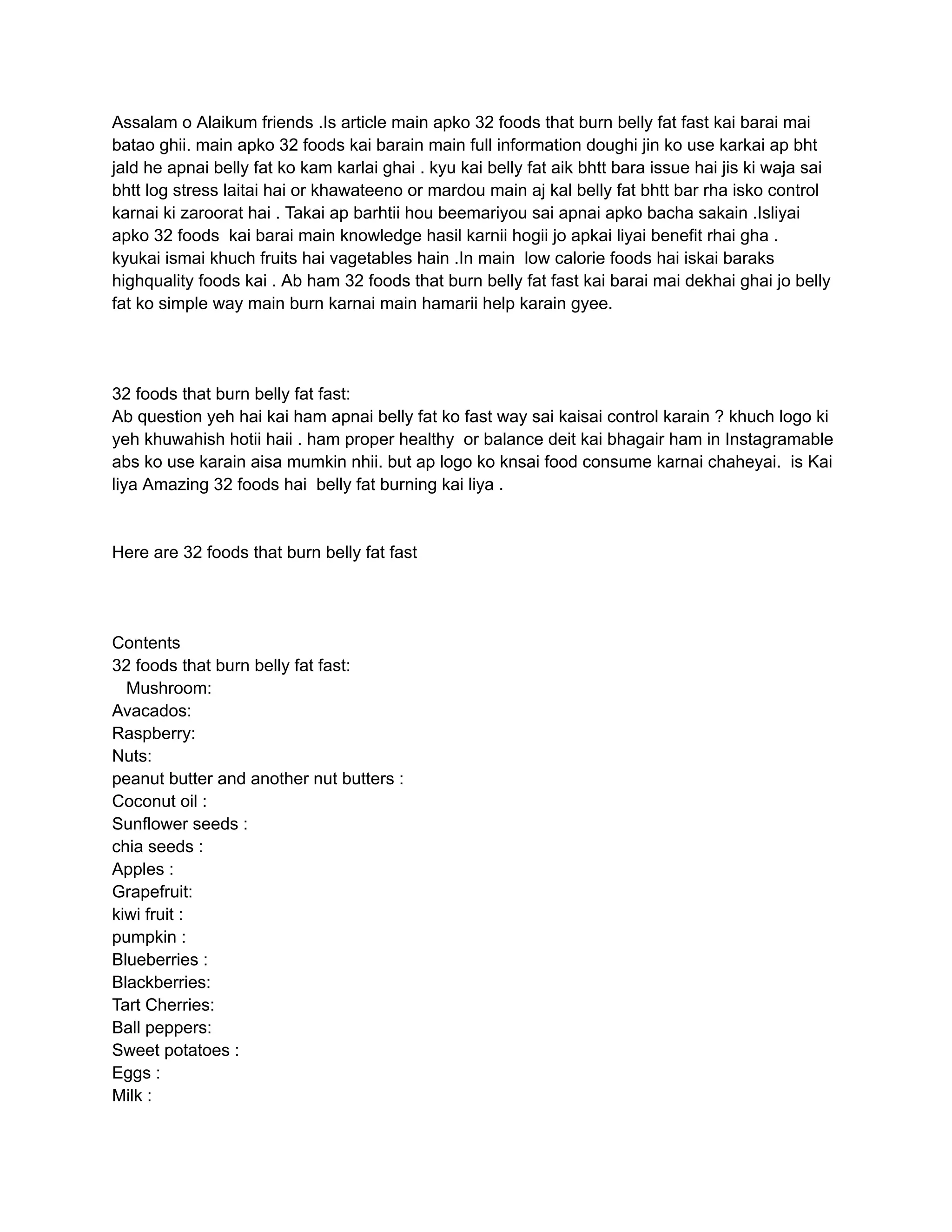 32 foods that burn belly fat fast.full information in urdu PDF