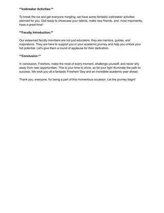 Freshers day anchoring script for College | PDF
