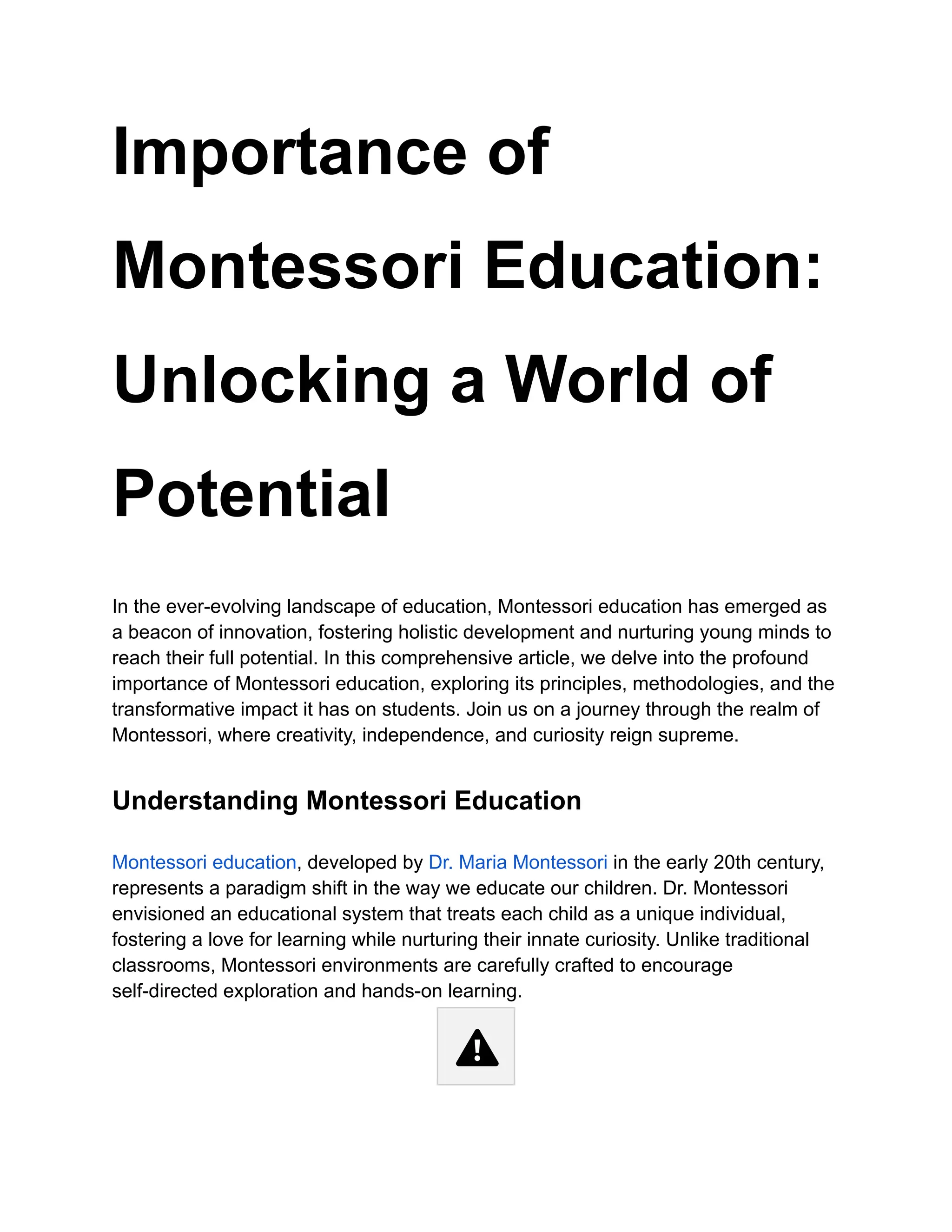 Importance of Montessori Education Unlocking a World | PDF