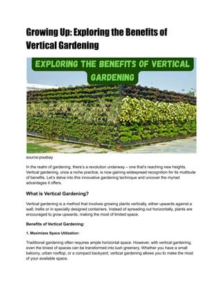 Growing Up: Exploring the Benefits of Vertical Gardening | PDF