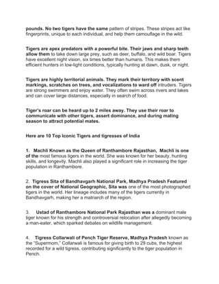 10 Top Iconic Tigers and tigresses of India | DOCX