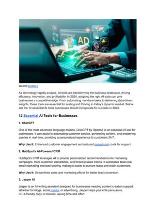 12 Essential AI Tools for Businesses to Thrive in 2024 | PDF