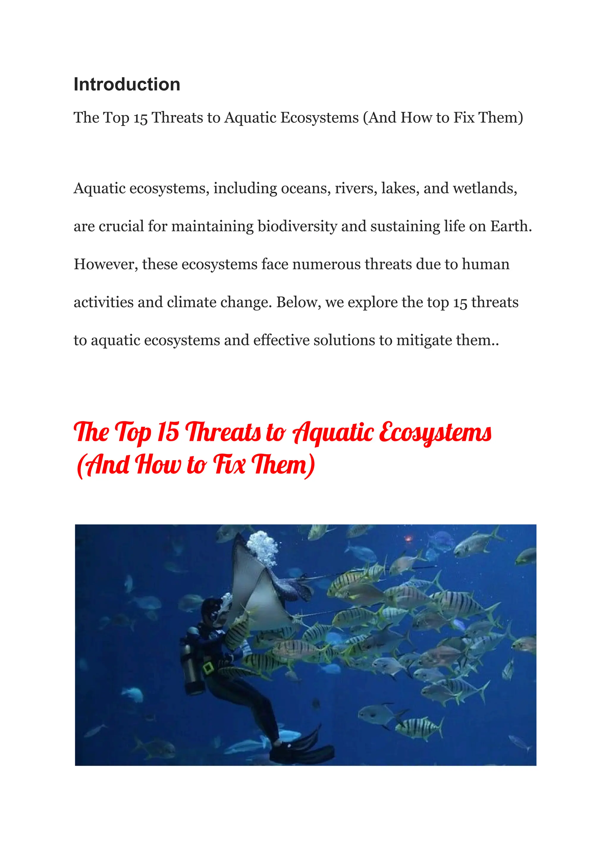 The Top 15 Threats to Aquatic Ecosystems (And How to Fix Them) | PDF