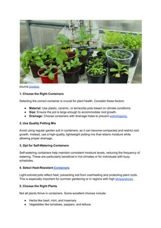 10 Smart Tips to Grow Plants in Containers for Flexibility | PDF
