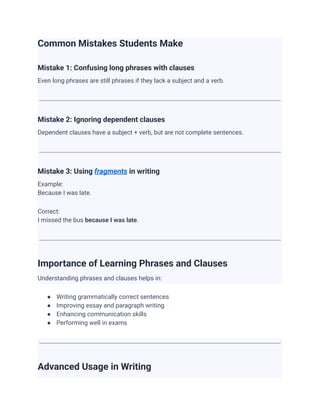 Confusing Paragraph Difference Between Phrase and Clause – Complete Guide with Examples | PDF
