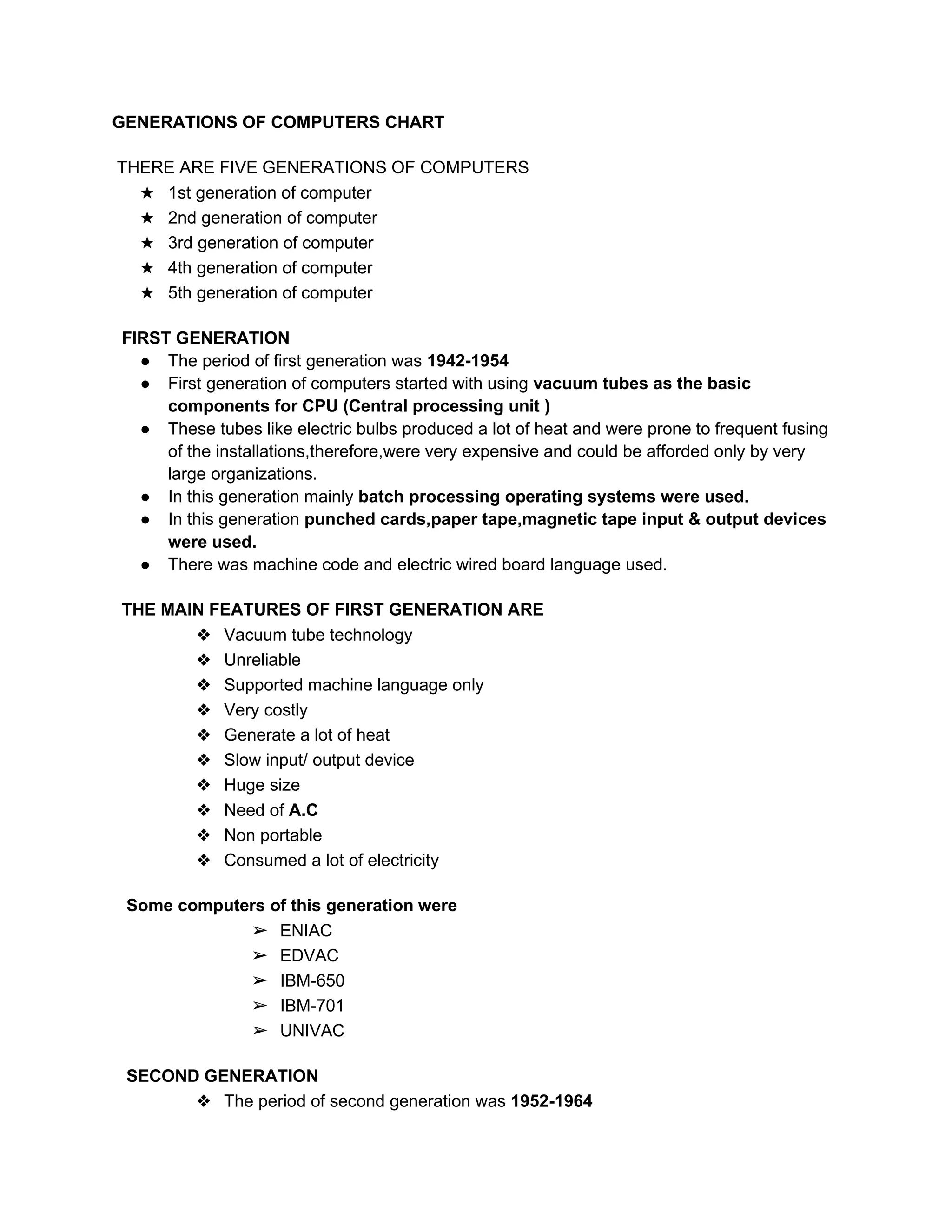 GENERATIONS OF COMPUTERS CHART | PDF | Computing | Technology & Computing