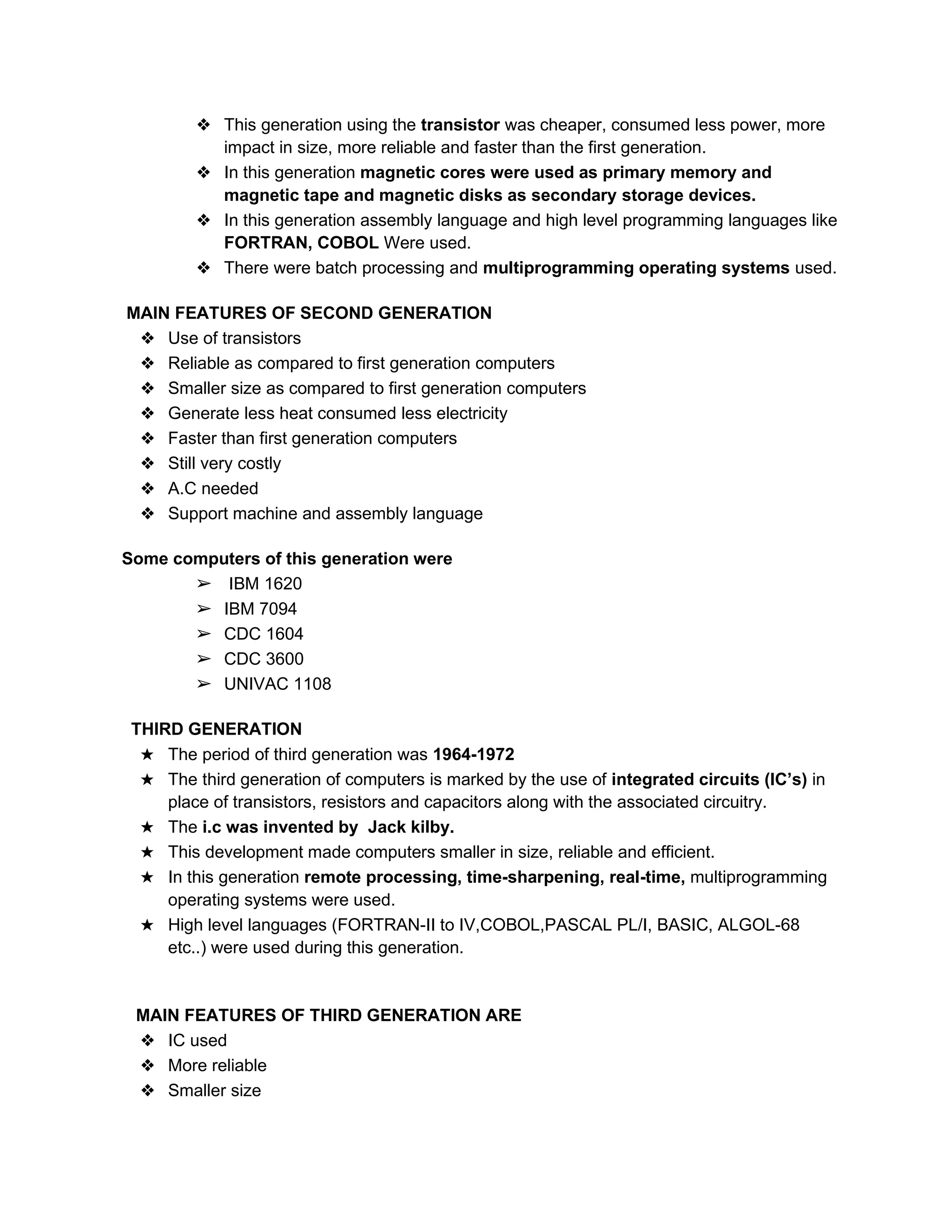 GENERATIONS OF COMPUTERS CHART | PDF | Computing | Technology & Computing