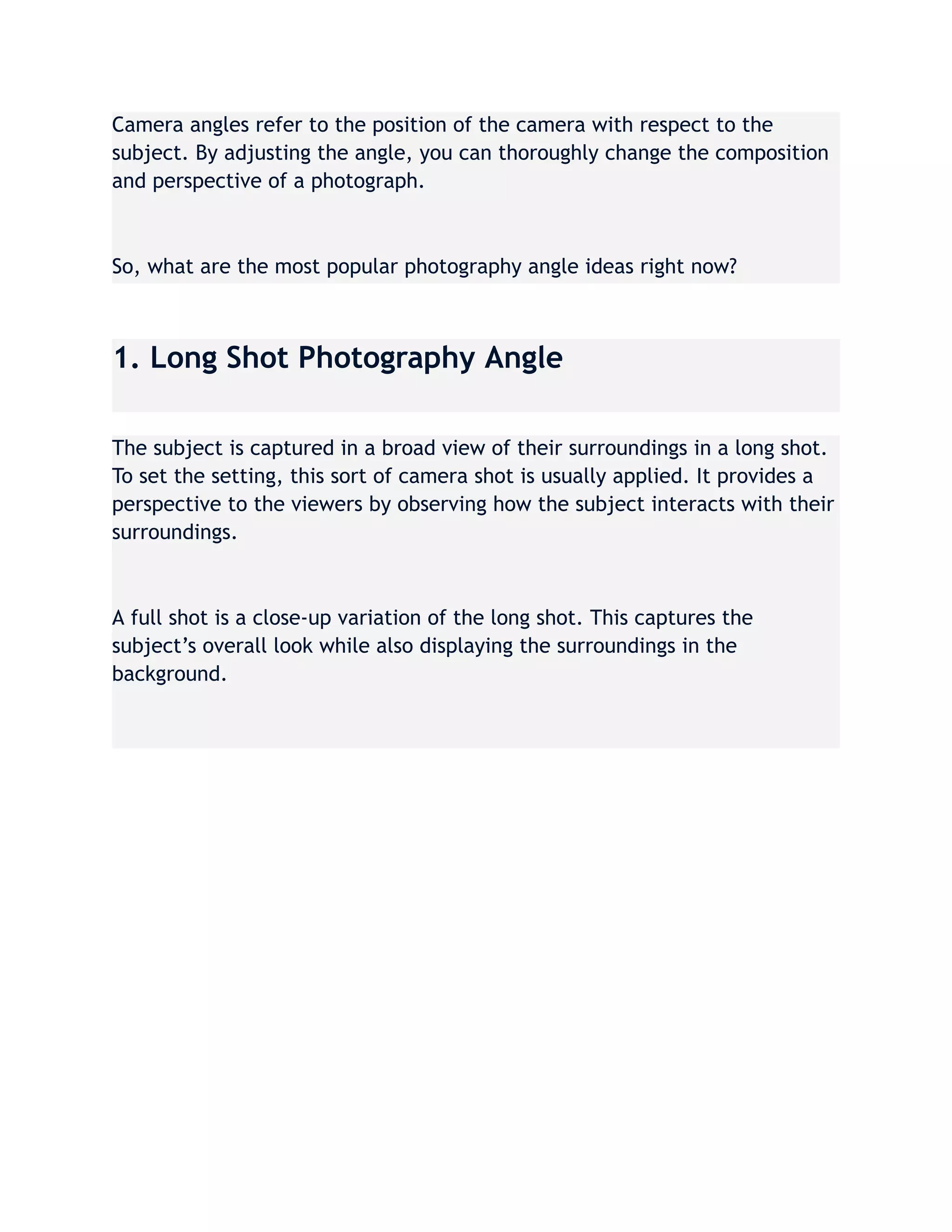 Photography Angles You Can Copy For Photoshoot | PDF