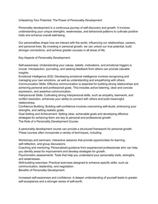 Personality Development Training And Course Pdf