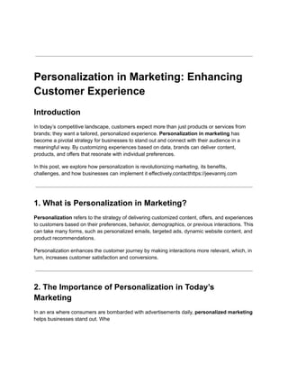PERSONALIZATION IN MARKETING CUSTOMER EXPERIENCE | PDF