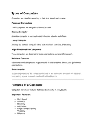 Computer Data Storage Types Computer – Complete Guide, Types, Uses & Features | PDF
