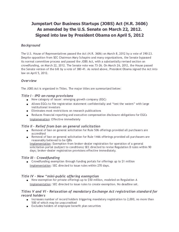 jobs act of april 5 2012 summary and interpretation