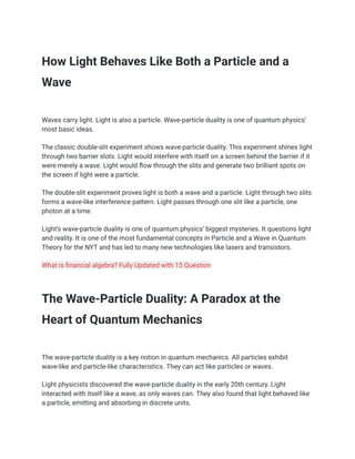 Most Recently Updated Particle and a Wave in Quantum Theory for the NYT ...