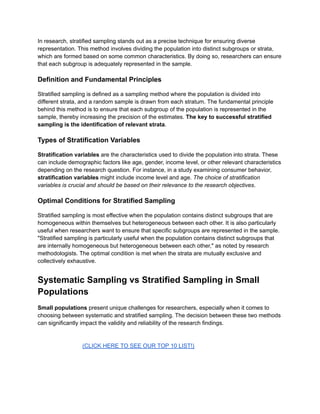 Systematic vs Stratified Sampling in Small Populations: A Clear ...